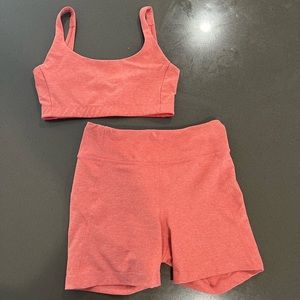 Outdoor Voices bra and shorts set, coral